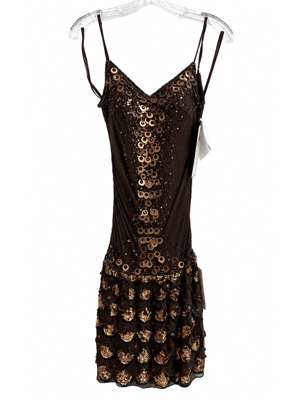 Vintage Sue Wong y2k Brown Sequin Slip Dress Beaded